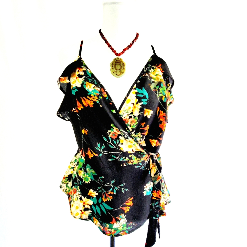 NWT Monteau Wrap Spaghetti Strap Peplum Top